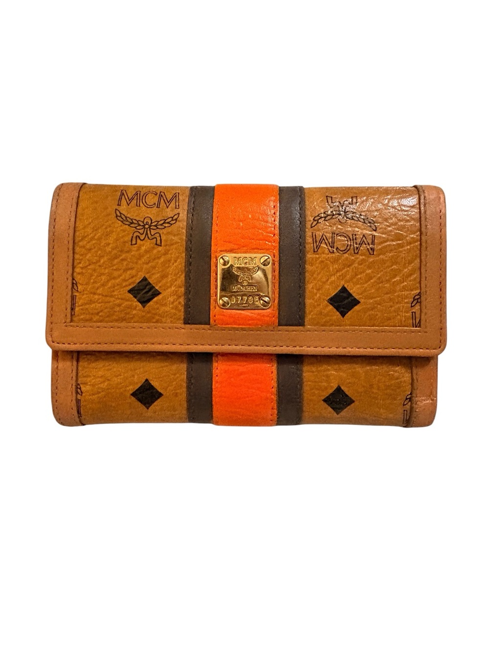 MCM München Vintage Visetos Trifold Medium Wallet - Cognac/Orange